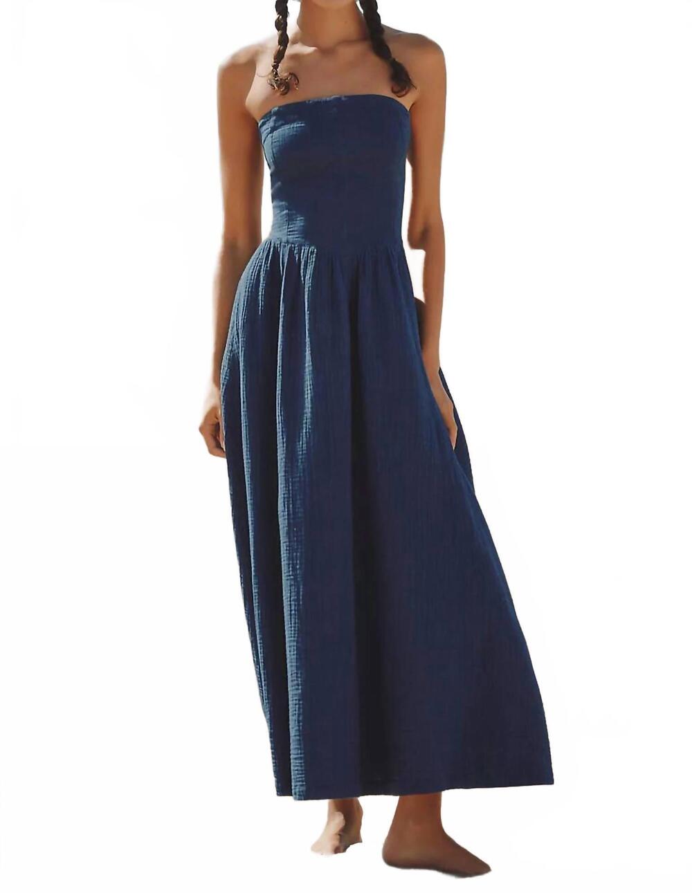NEW SUNDAYS runa strapless midi dress in indigo